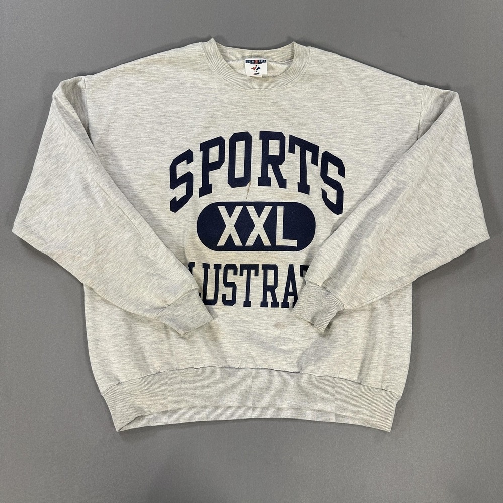 Jerzees Sweatshirt Mens Medium Gray Fleece Pullover Crewneck Sports Illustrated